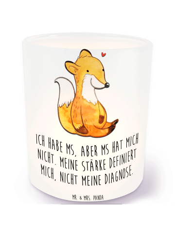 Mr. & Mrs. Panda Windlicht Glas Fuchs Multiple Sklerose mit Spruch in Transparent