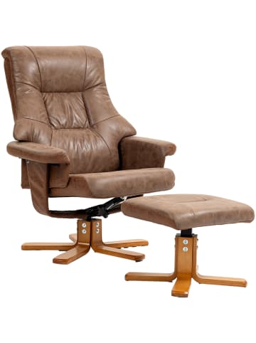 HOMCOM Relaxsessel mit Hocker-78L x 82,5B x 109H cm-Braun