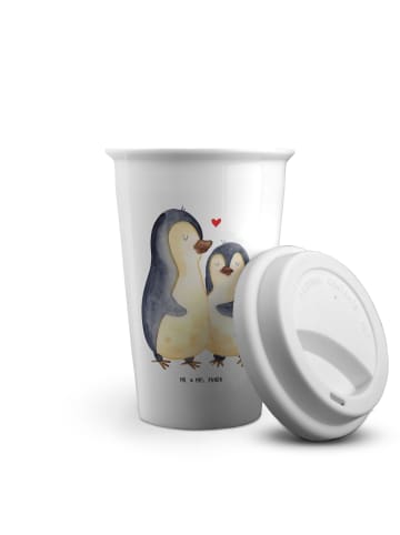 Mr. & Mrs. Panda Keramikbecher Pinguin umarmen ohne Spruch in Weiß
