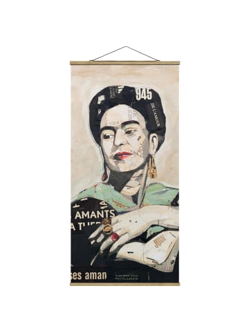 WALLART Stoffbild mit Posterleisten - Frida Kahlo - Collage No.4 in Creme-Beige