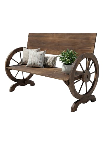 relaxdays Gartenbank "Wagenrad" in Dunkelbraun - (B)114 x (H)80 x (T)58 cm
