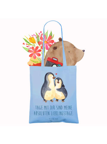 Mr. & Mrs. Panda Stoffbeutel Pinguin umarmen mit Spruch in Sky Blue