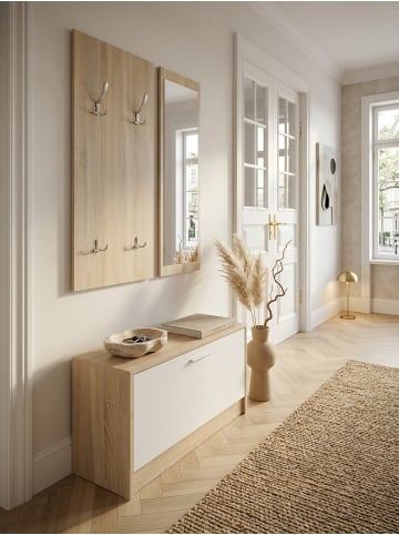 KADIMA DESIGN Wand-Garderobe SALERNO mit Spiegel & Schuhschrank Spanplatte sonoma in Sonoma