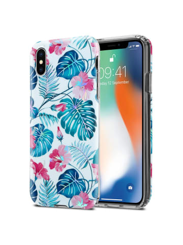 cadorabo Hülle für Apple iPhone X / XS Blumen Muster in SCHILDKRÖTENBLÄTTER