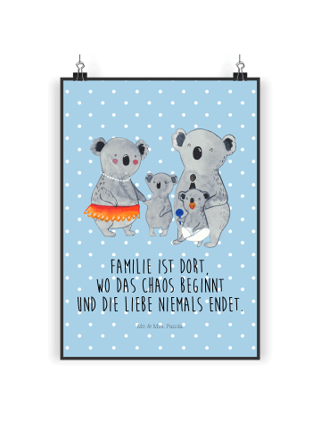 Mr. & Mrs. Panda Bild Koala Familie mit Spruch in Blau Pastell