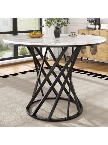 ABRIHOME Runder Marmor-Esstisch in Schwarz für 4 Personen mit Metallgestell