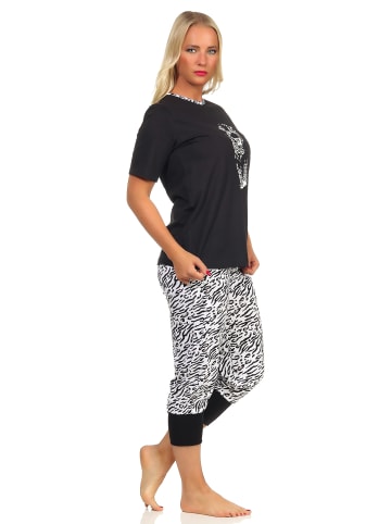 NORMANN Capri Pyjama kurzarm Schlafanzug Caprihose Bündchen Tiger in schwarz