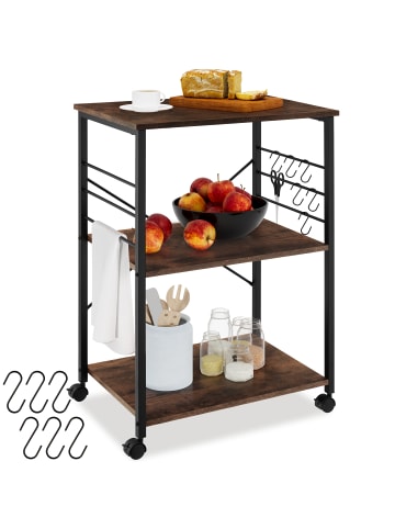 tectake Servierwagen Rugby inklusive 6 Haken, 65,5 x 45,5 x 88,5 cm, Industrial Holz dun