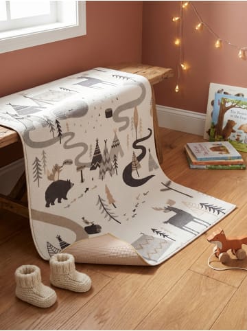 KADIMA DESIGN Kinderteppich Dinosaurier Waschbar Rutschfest Spielteppich in Creme