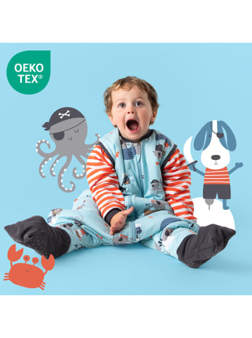 Schlummersack Schlafsack mit Füßen, umklappbaren Bündchen und Ärmeln, 1.0 TOG in Hellblau-Rot