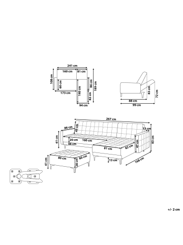 Beliani 3-tlg Modulsofa ABERDEEN in Grau/Schwarz