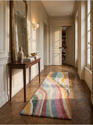 KADIMA DESIGN Teppich Wolle Handgetuftet DERWENT Wellen Muster Wohnzimmer in Multicolor-Grün