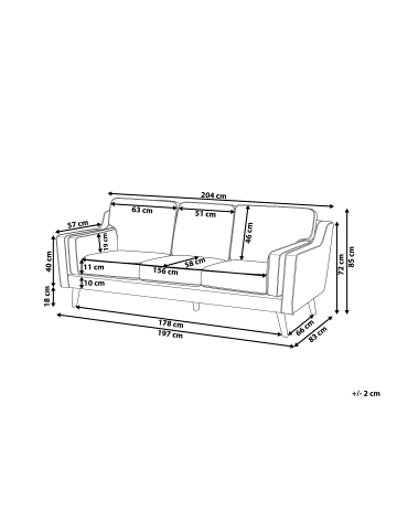 Beliani 3-Sitzer Sofa LOKKA in Schwarz/Braun - (W) 204 x (H) 85 x (L) 83 cm