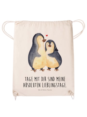 Mr. & Mrs. Panda Sportbeutel Pinguin umarmen mit Spruch in Creme