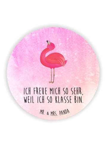 Mr. & Mrs. Panda Rund Magnet Flamingo Stolz mit Spruch in Aquarell Pink