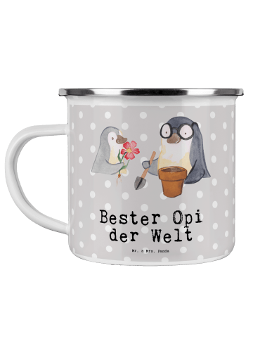 Mr. & Mrs. Panda Camping Emaille Tasse Pinguin Bester Opi der We... in Grau Pastell