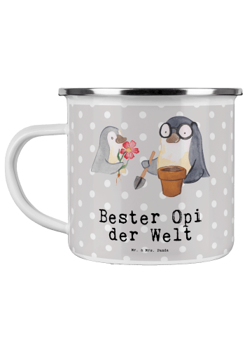 Mr. & Mrs. Panda Trinkbecher Pinguin Bester Opi der Welt mit Spruch in Grau Pastell