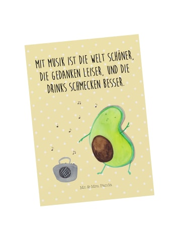 Mr. & Mrs. Panda Postkarte Avocado Tanzen mit Spruch in Gelb Pastell