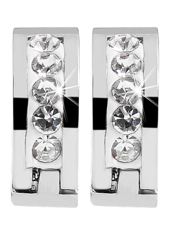 Adeliás Damen Ohrringe – Klappcreole aus Edelstahl mit Strass Steinchen in silber