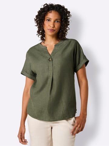 creation L Leinenbluse in khaki-meliert