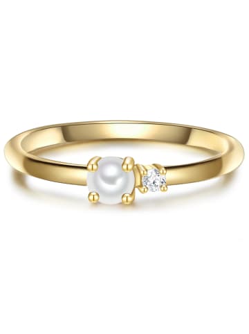 Glanzstücke München Ring aus Sterling Silber mit Zirkonia Süßwasser-Zuchtperle in gelbgold