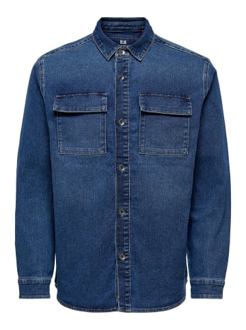Only&Sons Jeans Hemd Denim Langarm Shirt Freizeit Shacket ONSCAMON in Blau
