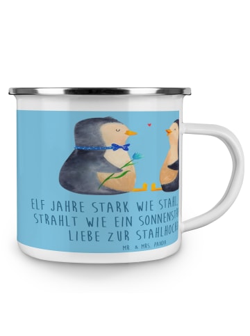 Mr. & Mrs. Panda Camping Emaille Tasse 11. Hochzeitstag Stahlhoc... in Sky Blue