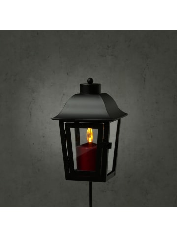 MARELIDA Laterne mit roter LED Kerze Grablaterne H: 51cm in schwarz