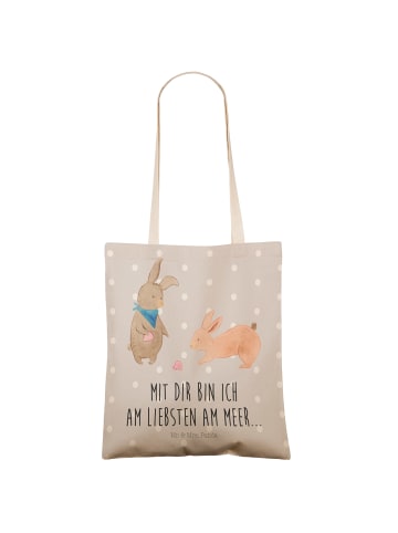 Mr. & Mrs. Panda Tote Bag Hasen Muschel mit Spruch in Grau Pastell