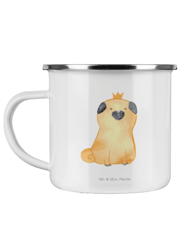 Mr. & Mrs. Panda Camping Emaille Tasse Mops Krone ohne Spruch in Weiß