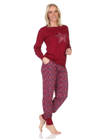NORMANN Schlafanzug Pyjama langarm Bündchen Sterne - 87087 in rot
