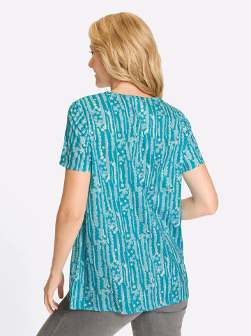 Sieh an! Kurzarm-Bluse in türkis-ecru-bedruckt