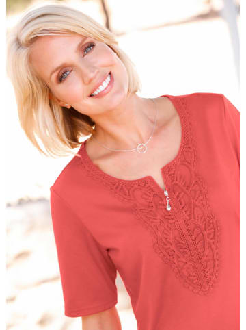 GOLDNER Elegantes Jerseyshirt mit Rundhals in koralle