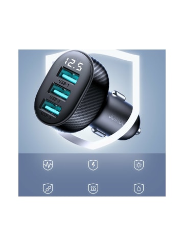 COFI 1453 Joyroom JR-CCD03 3,4A Autoladegerät mit 3x USB-A Display - Schwarz in Schwarz
