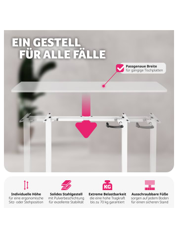 tectake Schreibtischgestell Idun, höhenverstellbar, mit Handkurbel