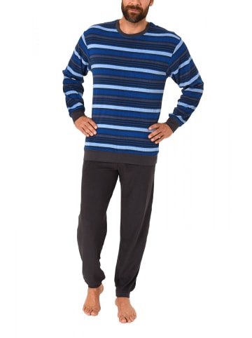 NORMANN Frottee Pyjama lang Bündchen - 18606 in blau
