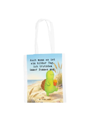 Mr. & Mrs. Panda Tote Bag Schildkröte  Pommes Design mit Spruch in Weiß