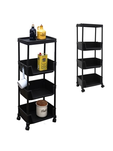MAKLIK 2er Set Nischenregal auf Rollen Mons mit 4 Ablagen in Schwarz