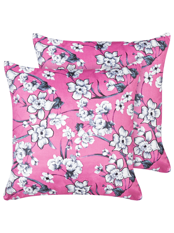 Beliani 2er-Set Dekokissen KOELERIA in Rosa/Weiß/Grau