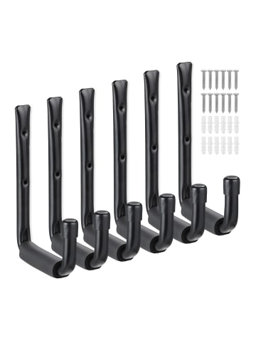 relaxdays 6 x Wandhaken in Schwarz