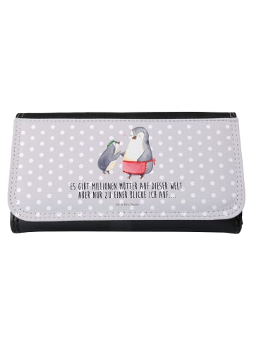 Mr. & Mrs. Panda Damen Portemonnaie Pinguin mit Kind mit Spruch in Grau Pastell