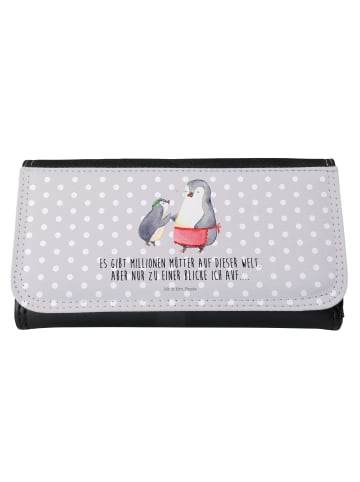 Mr. & Mrs. Panda Frauen Portemonnaie Pinguin mit Kind mit Spruch in Grau Pastell