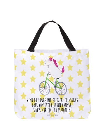 Mr. & Mrs. Panda Tote Bag Einhorn Radfahrer mit Spruch in Weiß