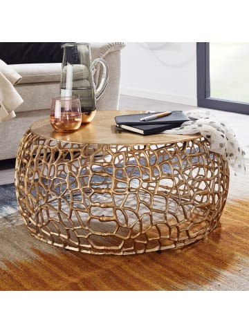 KADIMA DESIGN Couchtisch Ast-Design | Metall Gold, 66x66cm, Rund in Gold