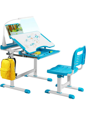 COSTWAY Kinderschreibtisch Set mit Licht ab 4 Jahren in Blau