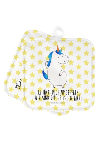 Mr. & Mrs. Panda Topflappen Einhorn Mann mit Spruch in Weiß