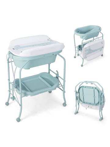 COSTWAY 4 in 1 Wickeltisch klappbar mit Badewanne in Grün