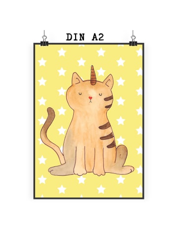 Mr. & Mrs. Panda Poster Einhorn Katze ohne Spruch in Gelb Pastell