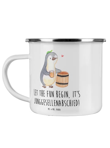 Mr. & Mrs. Panda Camping Emaille Tasse Junggesellenabschied Spaß... in Weiß