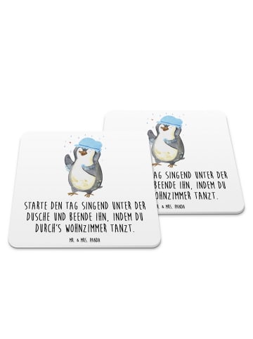 Mr. & Mrs. Panda Glasuntersetzer Pinguin Duschen mit Spruch in Weiß
